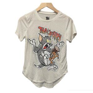Tom & Jerry T-Shirt Women Junior 3-5 Small White Graphic Short Sleeve